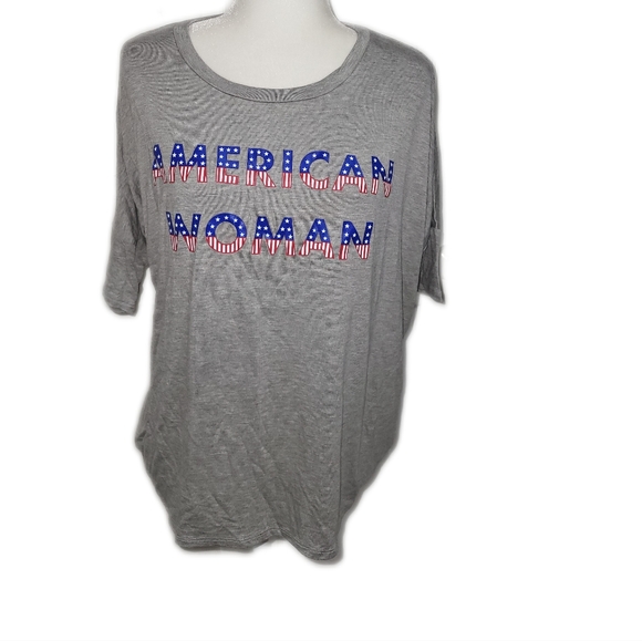 New oversized stretch t-shirt "AMERICAN WOMAN" - Picture 1 of 5